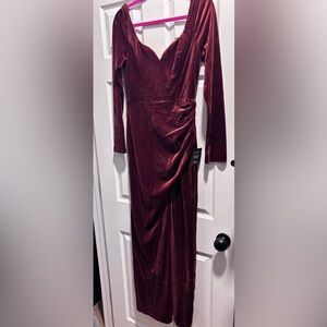 Elegant Rust Velvet Gown with Slit